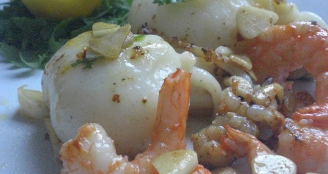 Sepia con gambas a la plancha